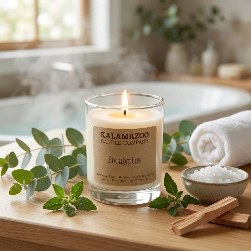 Kalamazoo Candle Company - Wholesale Jar/Filled Candle - Eucalyptus Soy Candle 10oz - Hand-Poured Michigan0