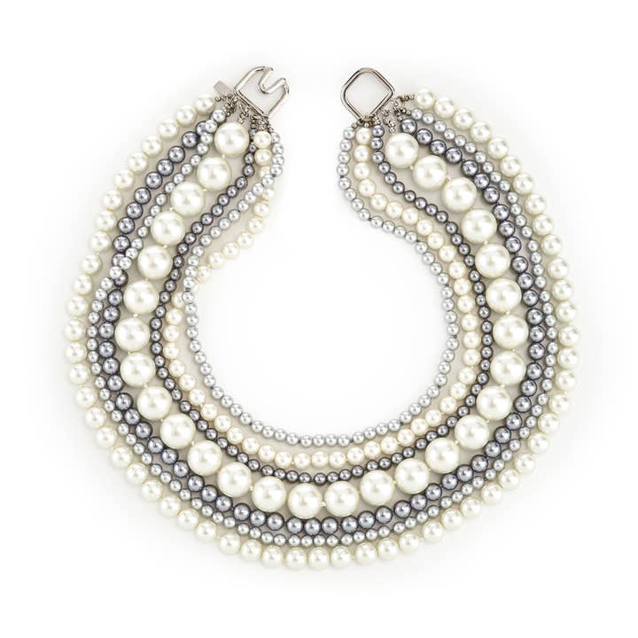 Seven Row Two-Tone Pearl Necklace for wholesale by Kenneth Jay Lane