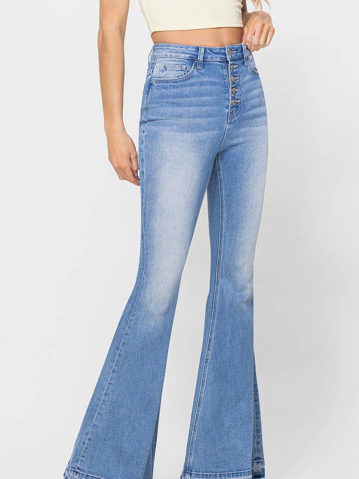 SUPER HIGH RISE BUTTON UP FLY SUPER FLARE JEANS V2630 for wholesale by VERVET by FLYING MONKEY