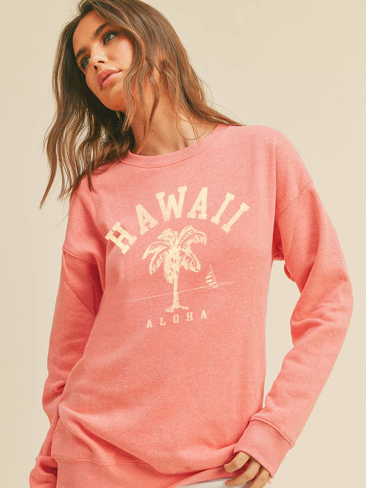 Honestee Hawaii Aloha sweater met palmboomprint voor wholesale door Honestee