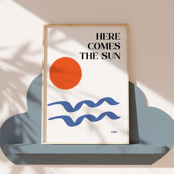 Her kommer solen Beatles inspireret retro Giclée kunst Print for engroshandel hos Fanclub