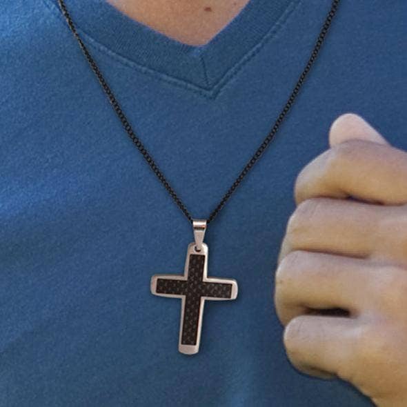 Carbon Fiber Cross Necklace for wholesale by Lifebeats Gifts