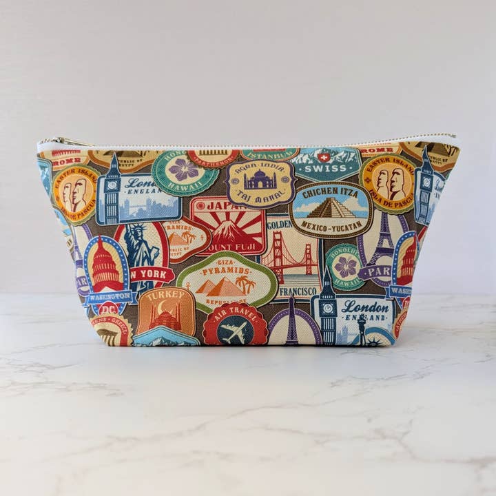 Famous Landmarks Travel print Wash Bag: Large Toiletry Bag for wholesale by Poems And Polka Dots