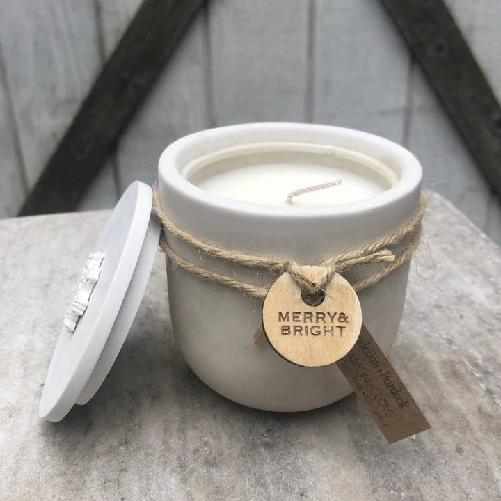 Dandelion+Burdock - Wholesale Jar/Filled Candle - Merry & Bright soy wax candle, hand-cast in Hydrostone