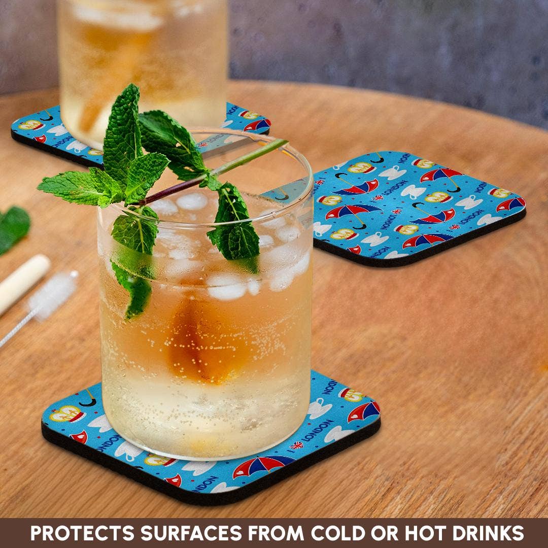 3dRose - Vendita all'ingrosso Sottobicchiere - 3dRose, Motivo Carino di Londra con Cuori, Ombrelli, Tè e Corone, Sottobicchiere9