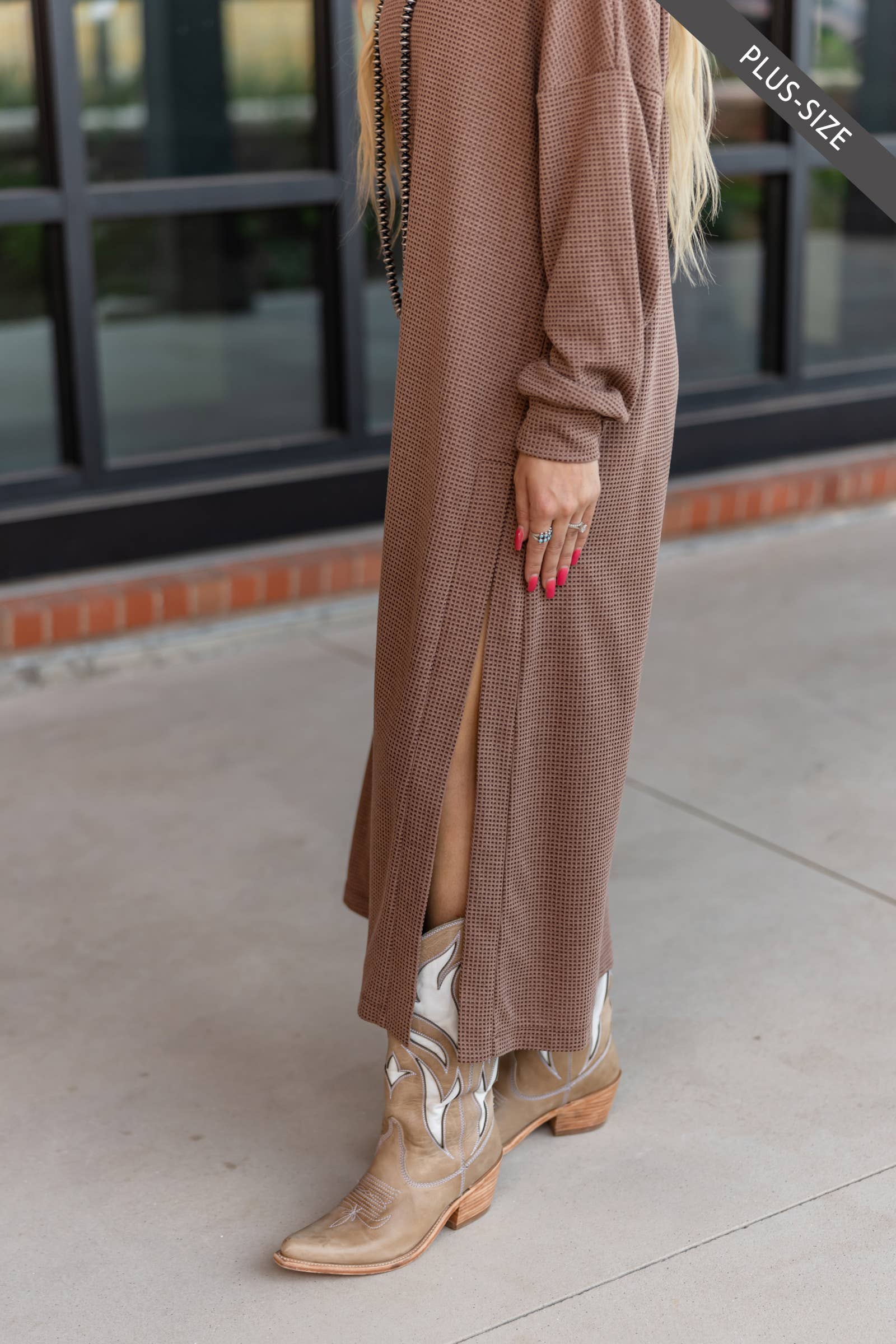 Dear Scarlett - Wholesale Dress - Women's - PLUS SIZE Waffle Knit Thermal Duster28