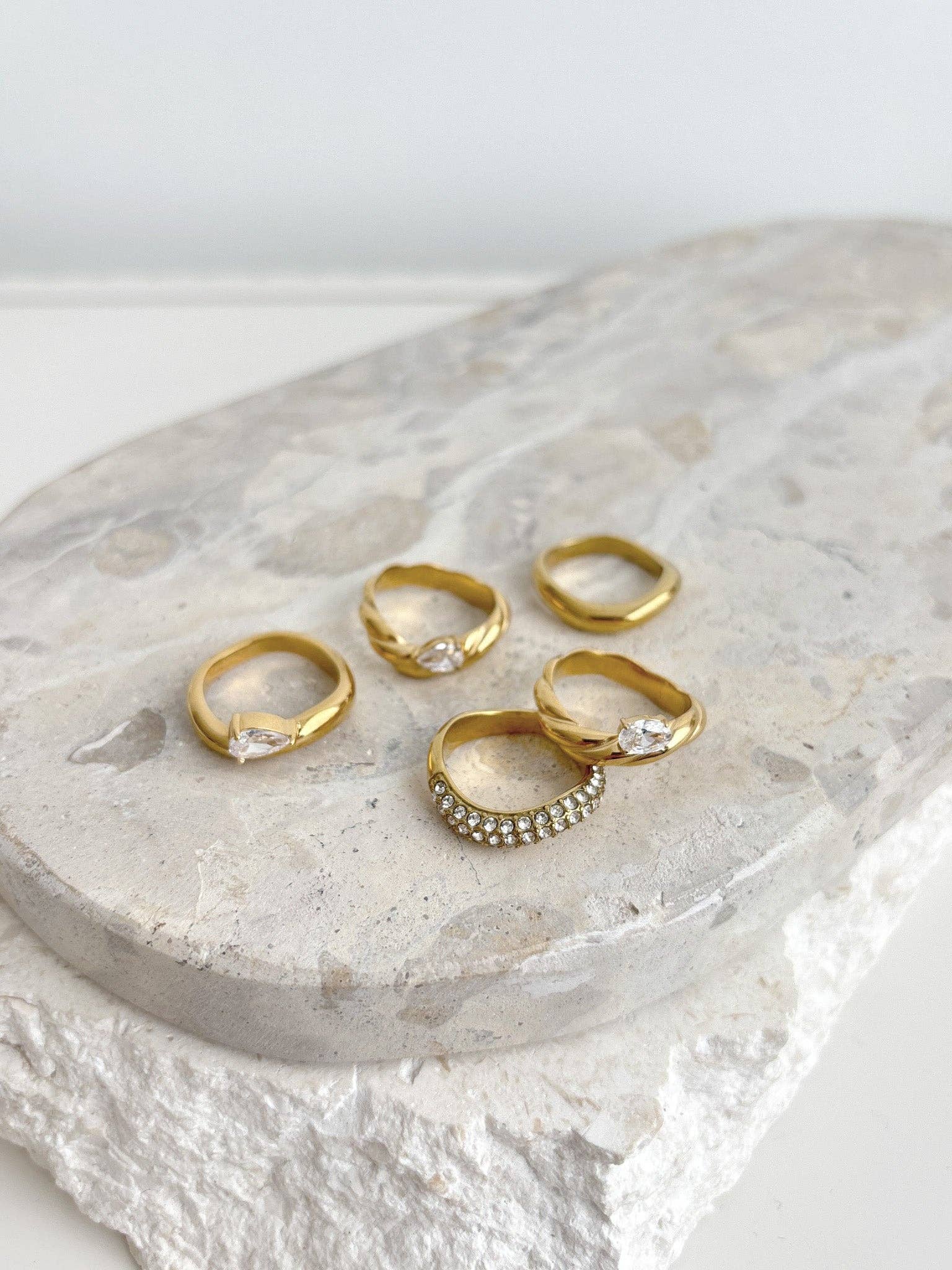 Angels Whisper Accessories - Wholesale Single Stone/Solitaire Ring - Monet Crystal 18K Gold Plated Ring (3sizes)4