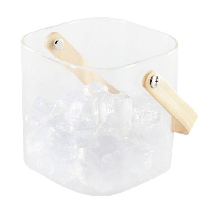 Ice bucket with wooden handle 11.5x11x11cm for wholesale by AULICA