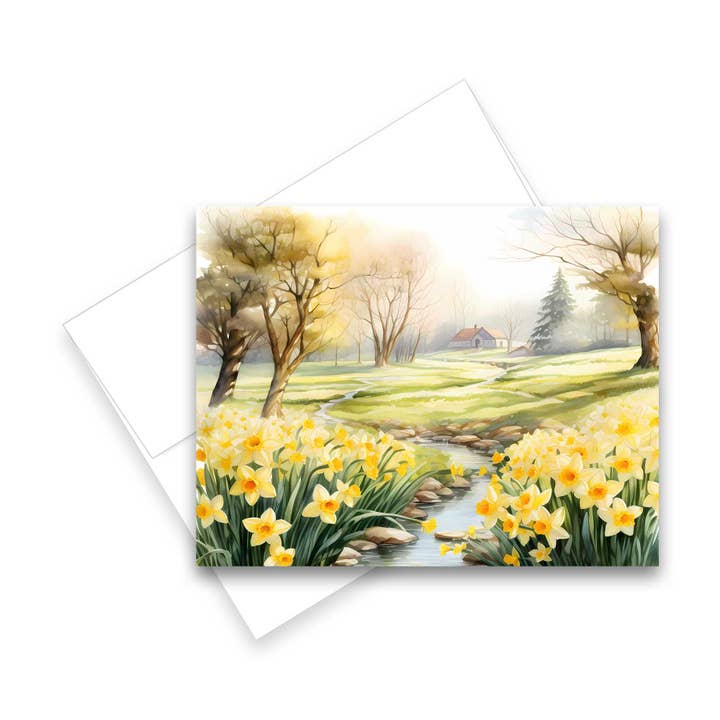 Aria Rae - Wholesale Stationery/Notecard Set - Assorted Watercolor Daffodil Fields Notecards - Set of 65