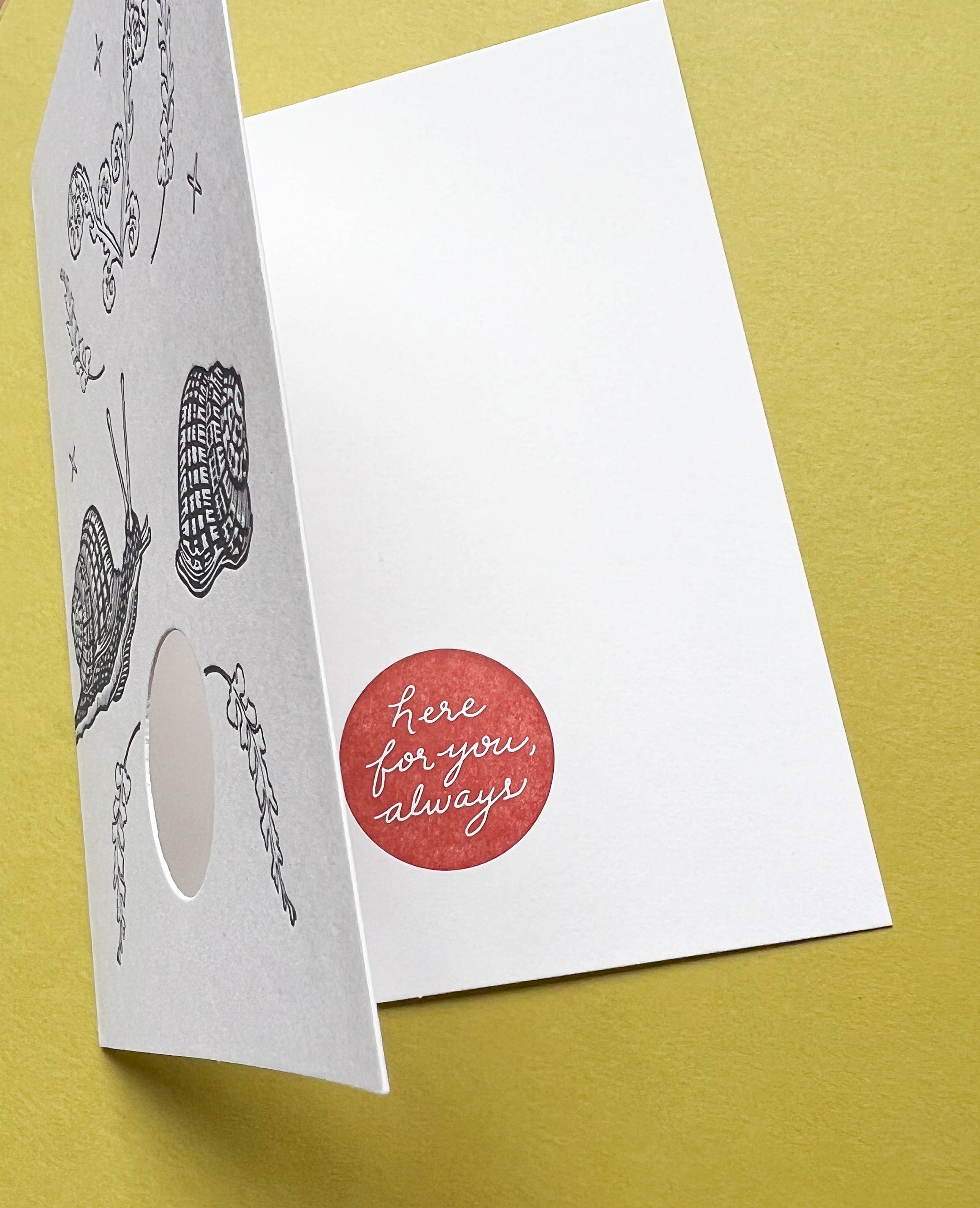 Blackbird Letterpress – wholesale Love card – here for you always snail card A21