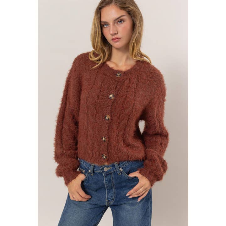 HYFVE - Wholesale Cardigan - Women's - DZ24G051-Drop Shoulder Cropped Cardigan