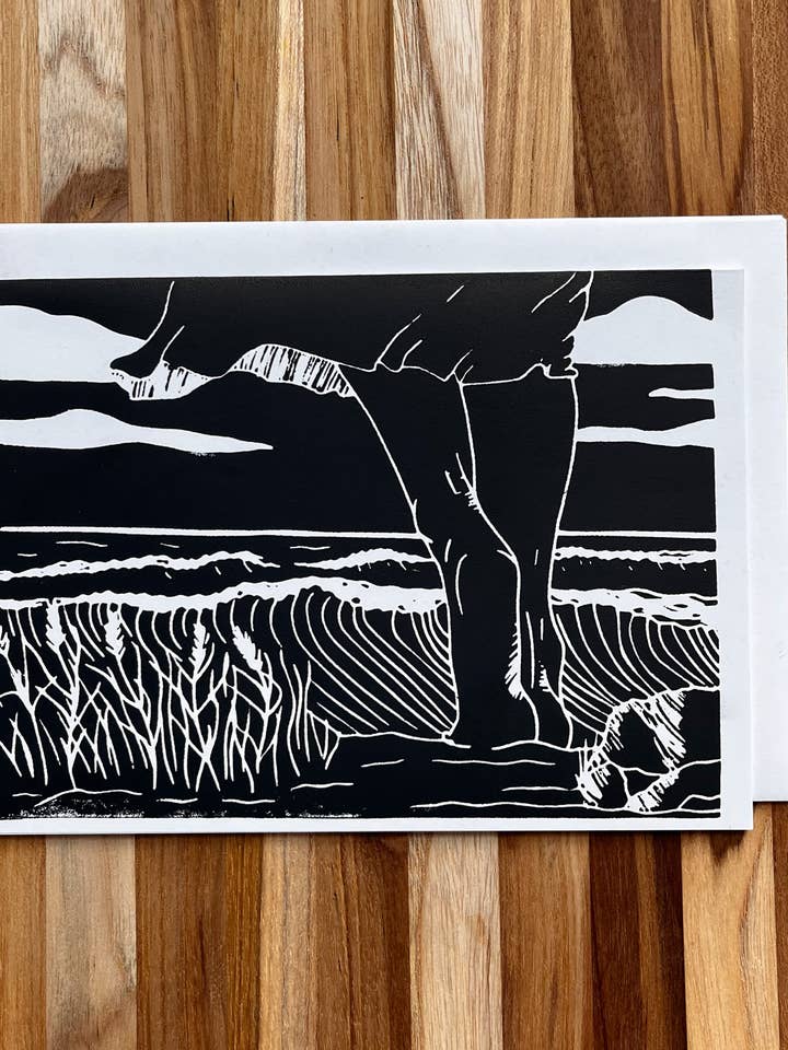 Hand Block Print Greeting Card, Beckoning Sea for wholesale by HYGGE PRINTS