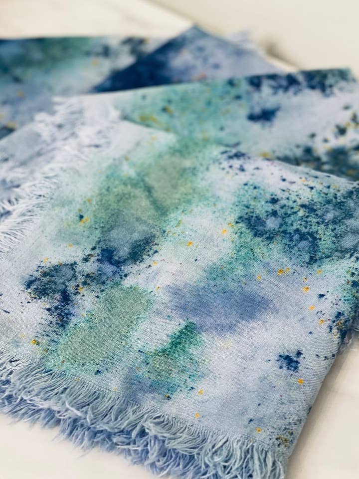 Handgeverfde katoenen servetten- SEASPRAY- Lichtblauw/geel/groen voor wholesale door DinnerPartyDarling