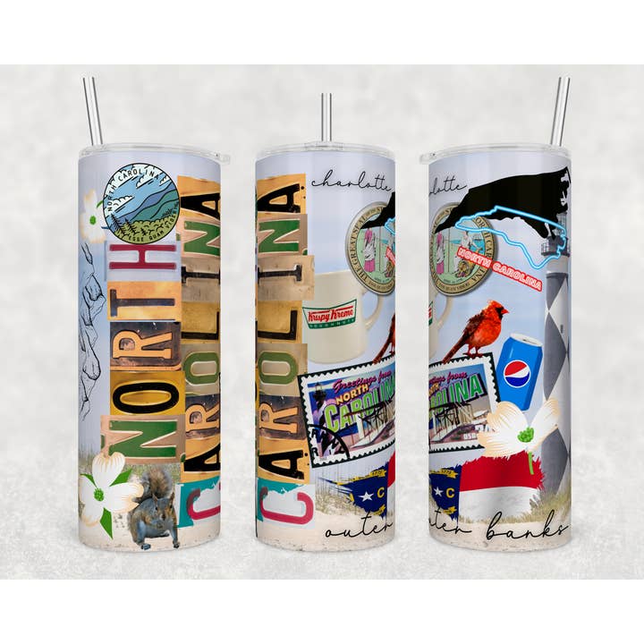 Gobelet North Carolina Collage de 20 oz avec paille et couvercle pour la vente par Tees of Paradise