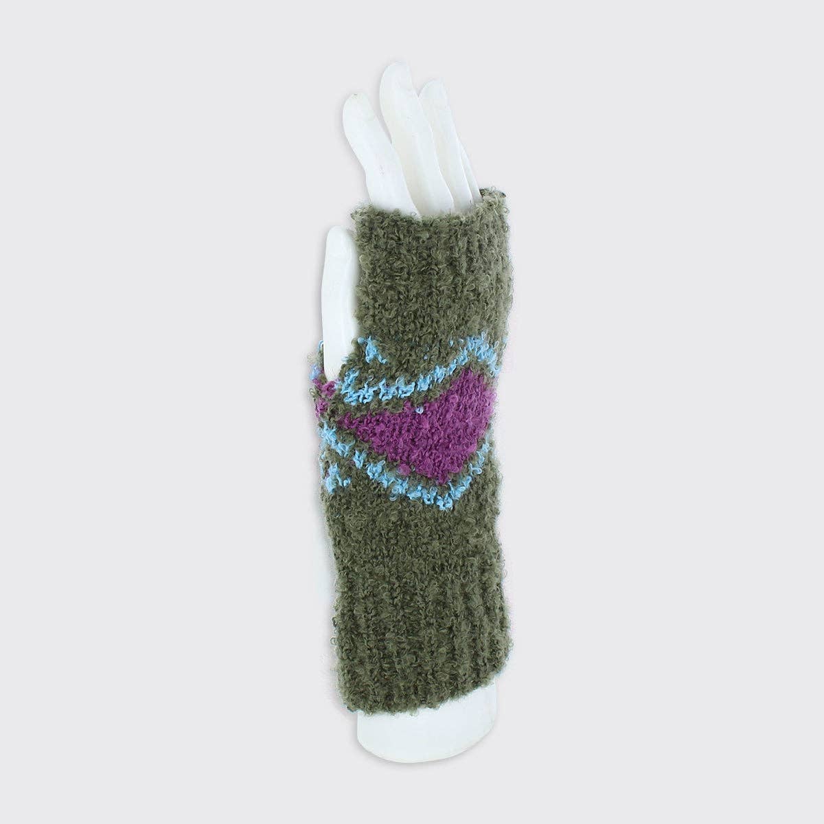Forever England / Millie Mae – wholesale Gloves – Women's – Trixie Fingerless Gloves - Forest Green / Purple2