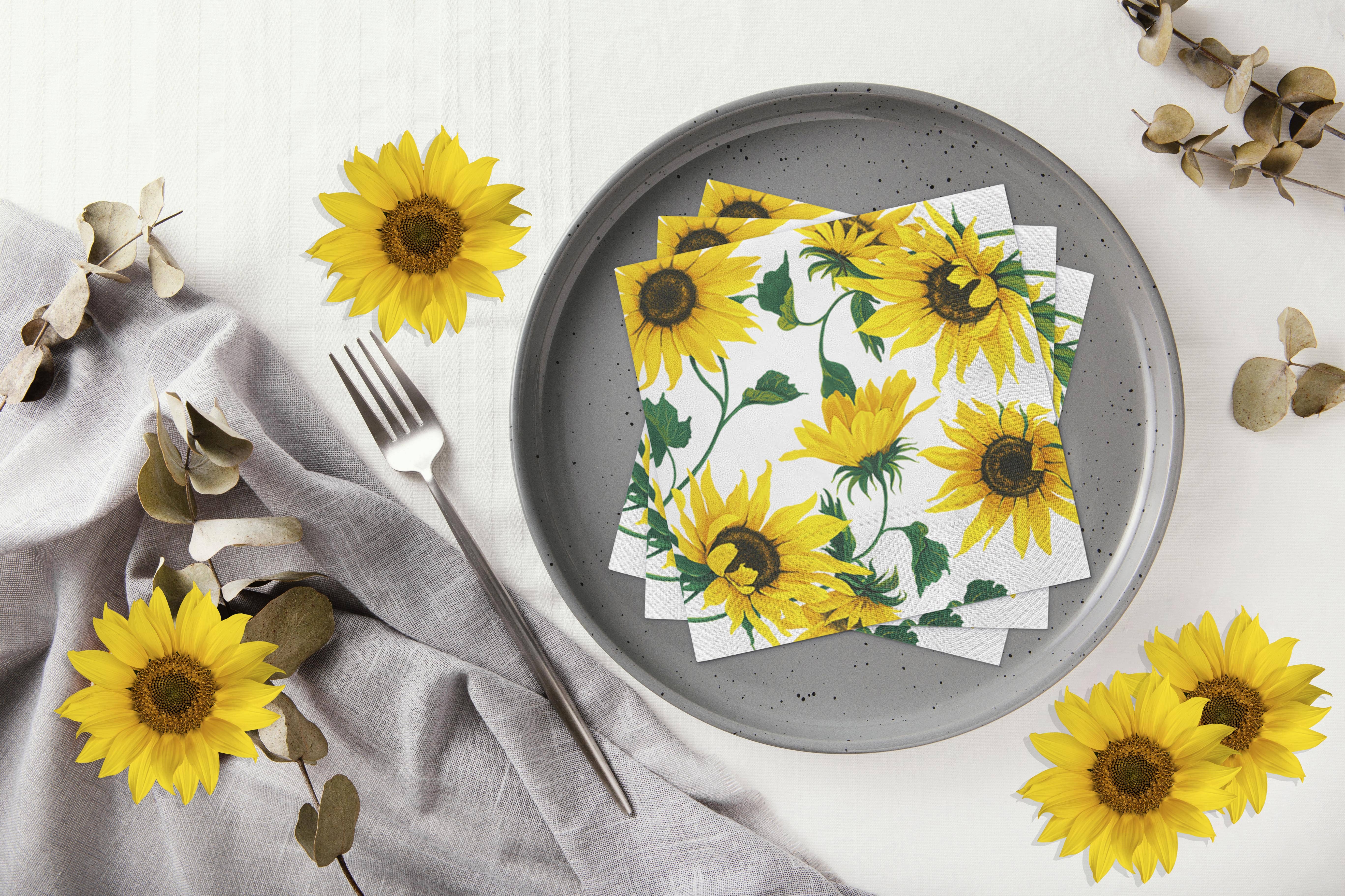 European Excellency – Guardanapo descartável por atacado – Girassóis em guardanapos de papel de coquetel branco6