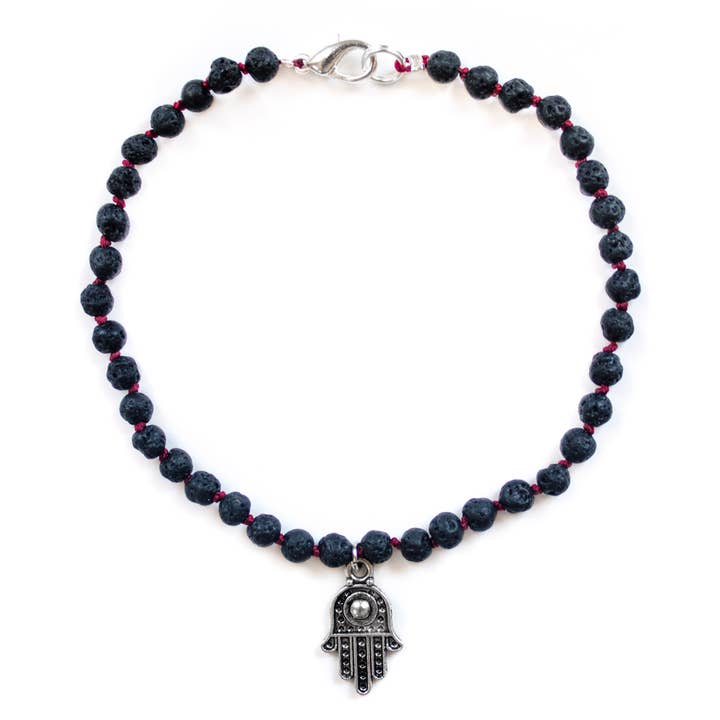 Hamsa Charm & Lava Stone Anklet for wholesale by 100 Graces