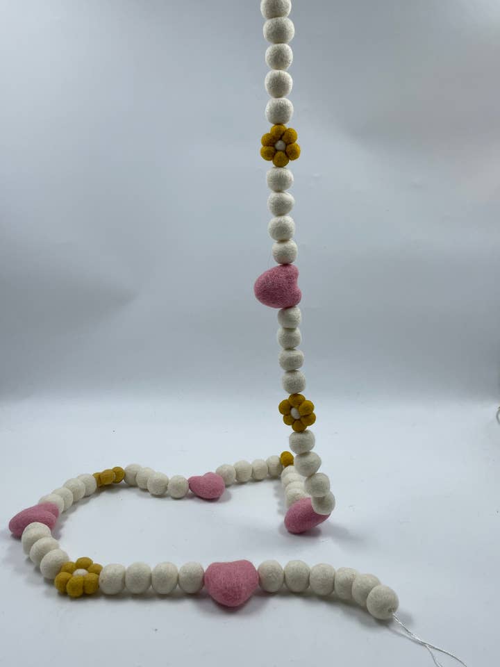 Handmade Felt Pink Flower String Mobile Room Decoration for wholesale by Funky Yak Ltd