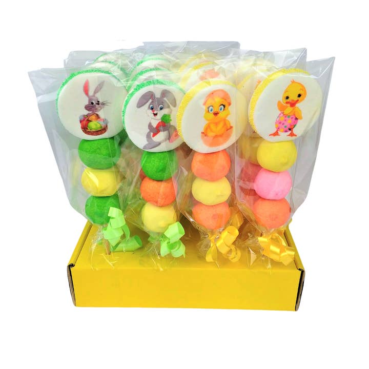 Sujet Lapins rigolos, brochette marshmallow - Pâques pour la vente par L'Atelier des Lys
