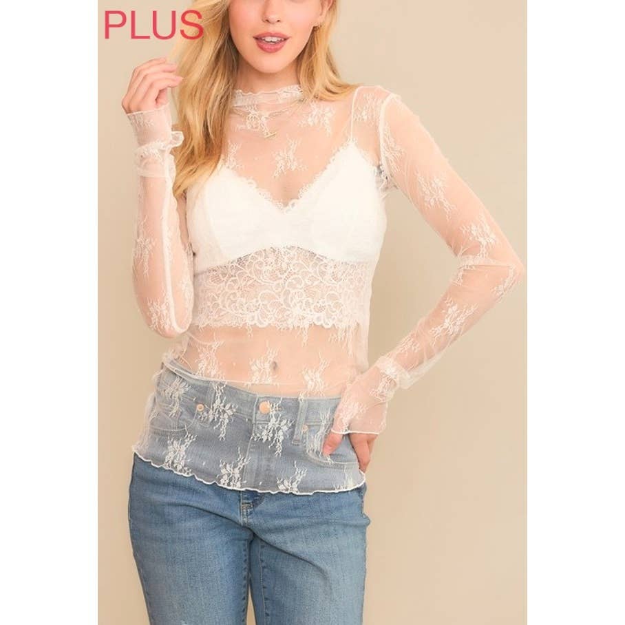 Coloring You – wholesale Blouse – Women’s – 9602X PLUS SIZE MESH LACE HIGH NECK LONG SLEEVE FITTED TOP32