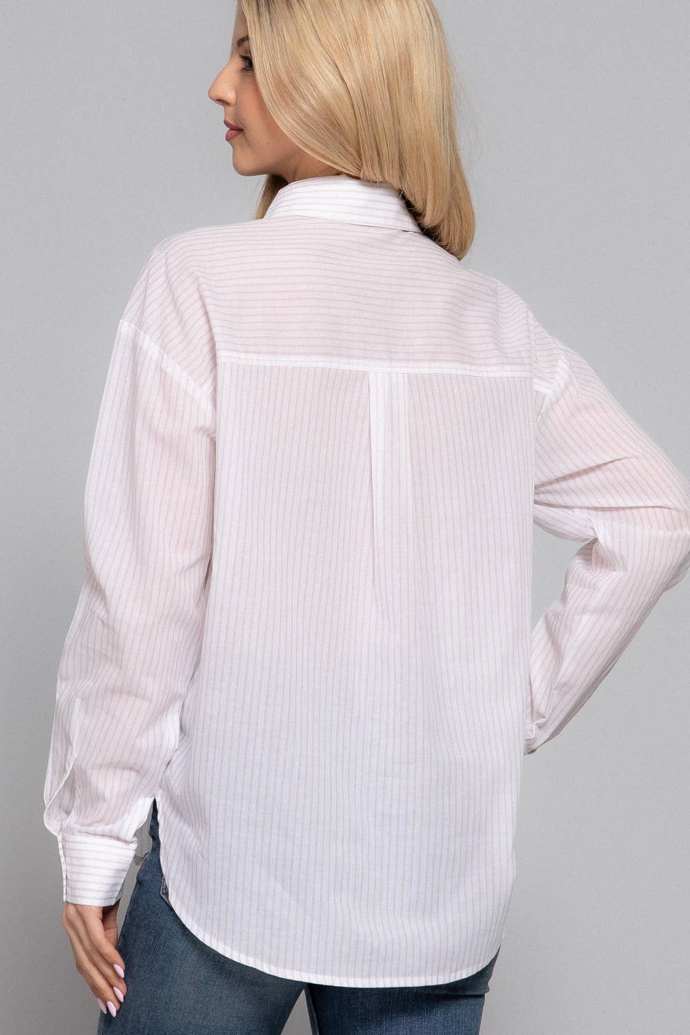 Active Basic | Active USA - Wholesale Button Down Shirt - Women's - Long Sleeve Y/D Stripe Voile Shirt12