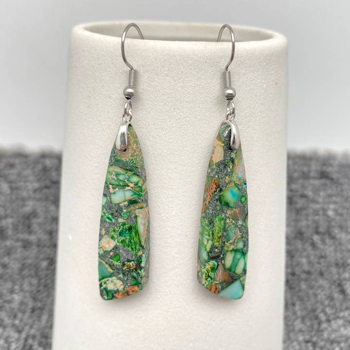 Mio Queena - Wholesale Dangle Earrings - Colored Emperor Stone Geometric Agate Chakra Earrings - CS13