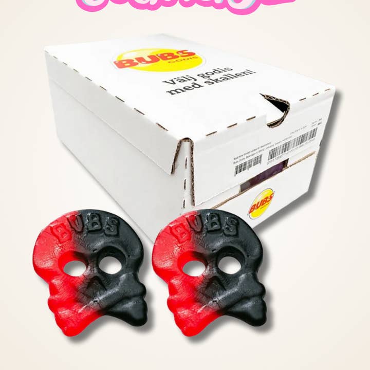 Teschio di liquirizia al lampone Bubs per la vendita all'ingrosso da parte di Scandyz