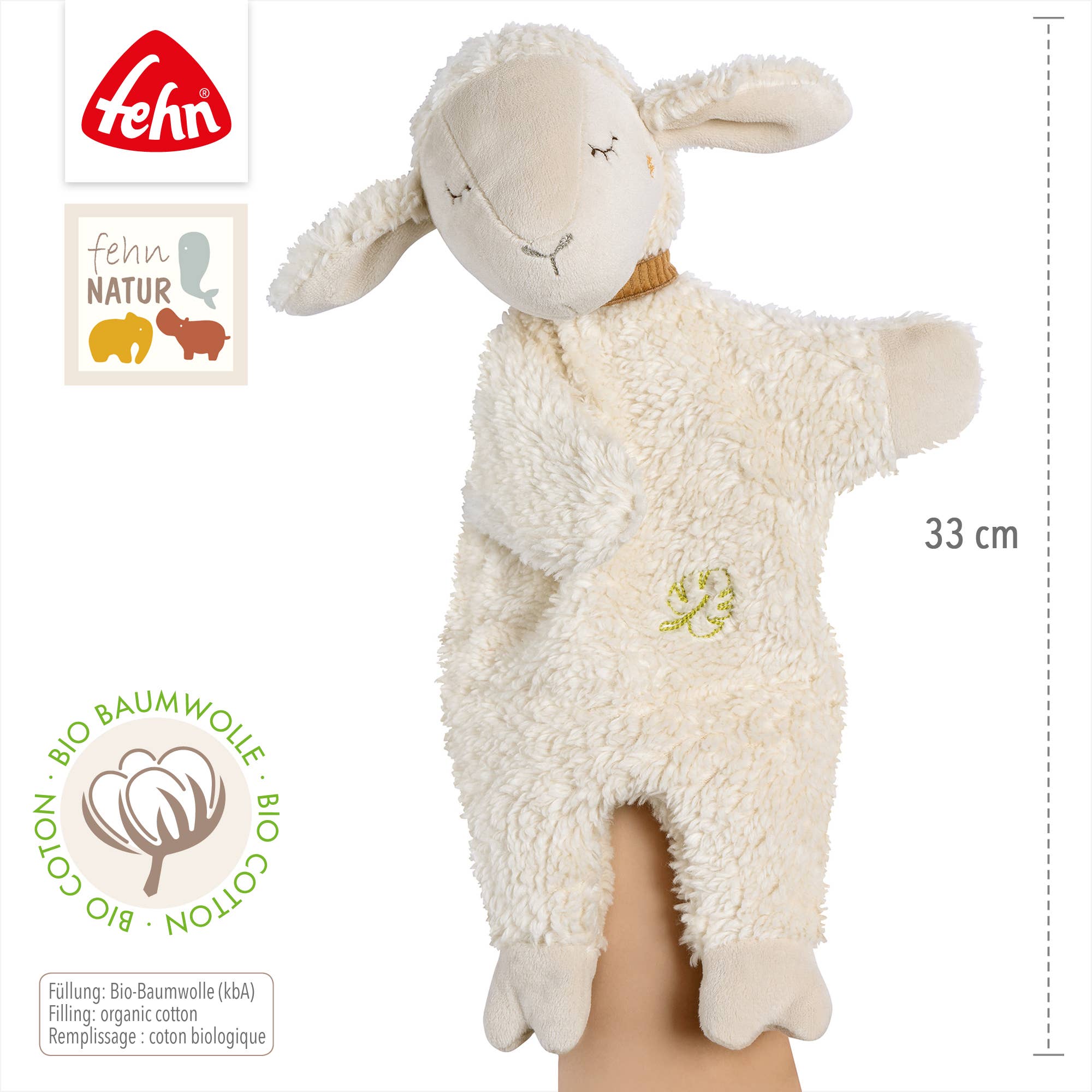 Fehn – Peluche - Crianças e bebés por atacado – Fantoche de Mão Nature Sheep - Amigo de Brincar e Bicho de Pelúcia3