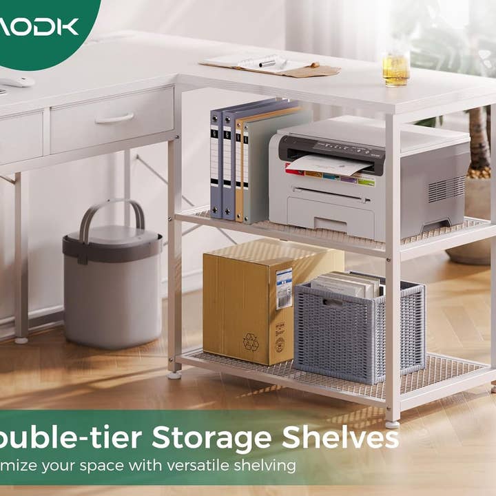 White 53In LShaped Computer Desk With Power Outlets Home Office for wholesale on Faire6