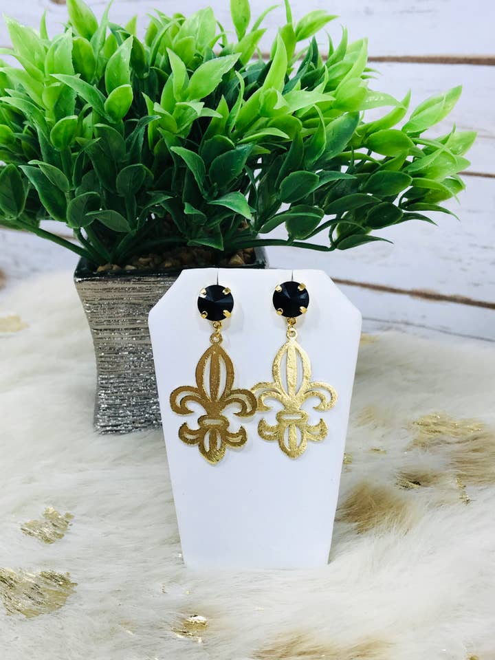 Crystal & Fleur De Lis Pendant Earrings - E19-4323 for wholesale by Magnolia & Peach Jewelry Boutique, LLC