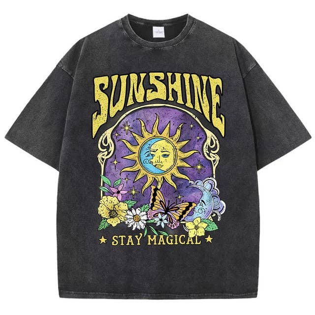 Sunshine Humorous Sun Moon Flower Butterfly Party Women Top Sport Casual T Shirt Washed Trendy Clothes Cotton Loose Short Sleeve and other Purchase Wholesale sunshine flowers. Free Returns & Net 60 Terms on Faire trending on Faire.
