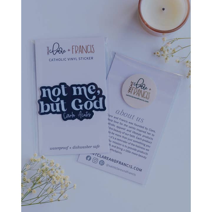 Saint Clare and Francis – Adesivo por atacado – Não Eu, Mas Deus - Autocolante Católico de São Carlo Acutis4