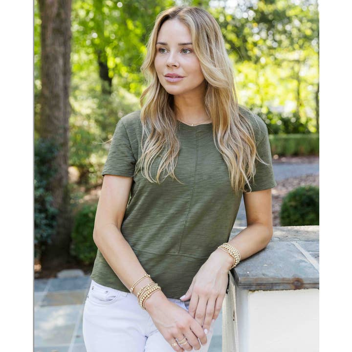 Celia Perfect Length Tee in Olive - Short Sleeve for wholesale by erin gray