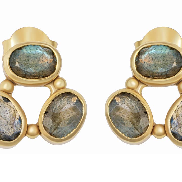 Anna Labradorite Stud Earrings for wholesale by POMEGRANATE