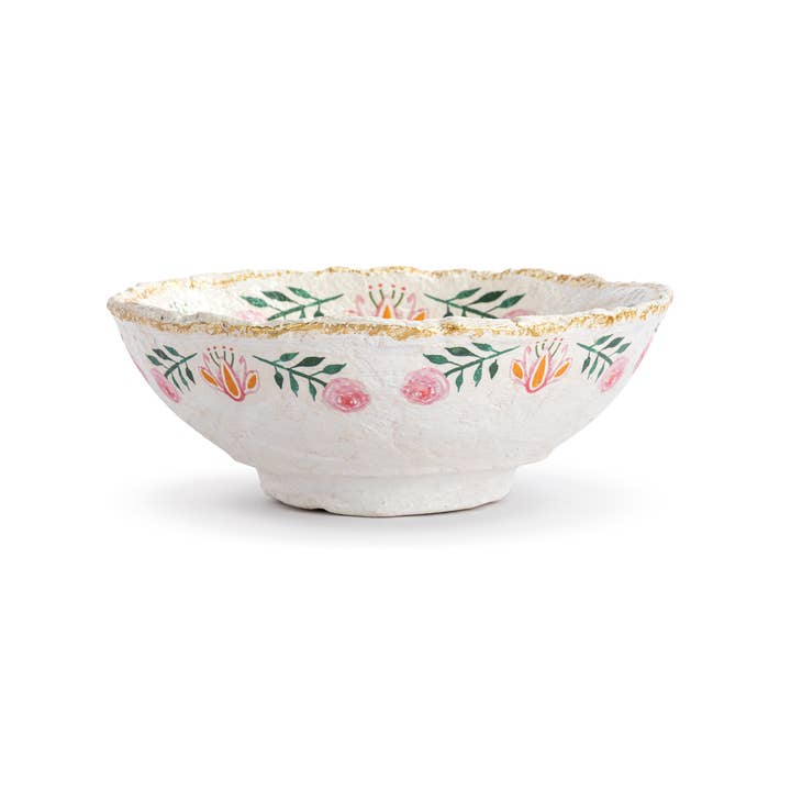 DEMDACO - Wholesale Serve Bowl - Paper Mache Coral Birds with Gold Rim Bowl - 7.5in1