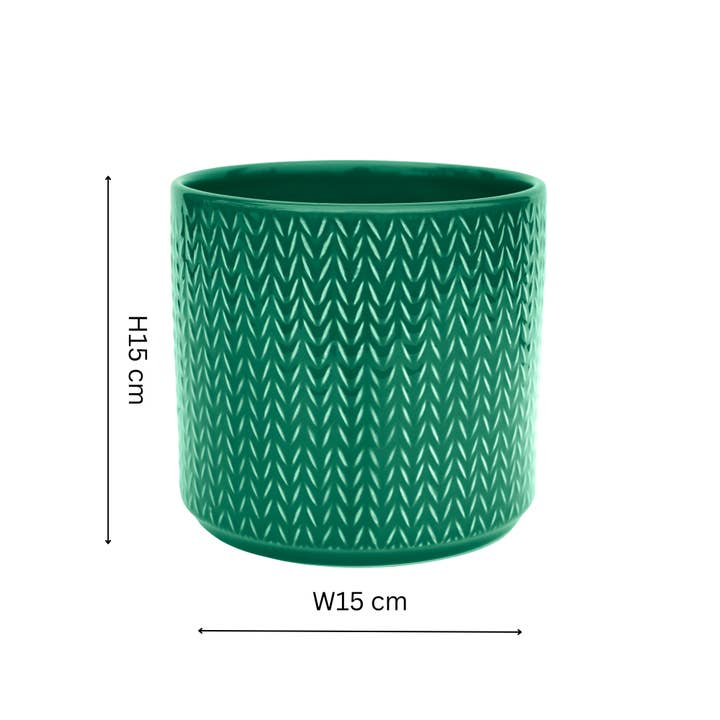 Ivyline - Wholesale Indoor Pot - Glazed Earthenware Chevron Embossed Indoor Planter