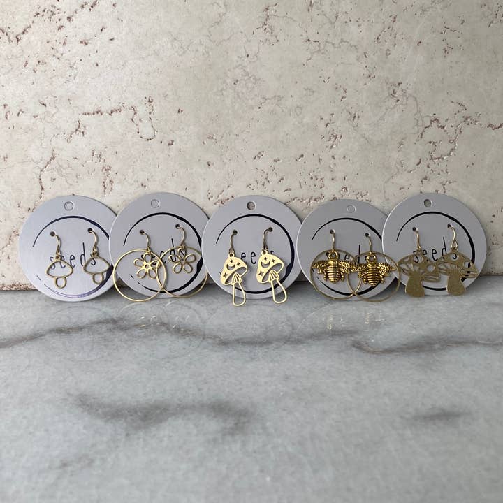 Seeds - Vendita all'ingrosso Orecchini pendenti - Orecchini Nature Charm | Funghi Api Fiori in Ottone6