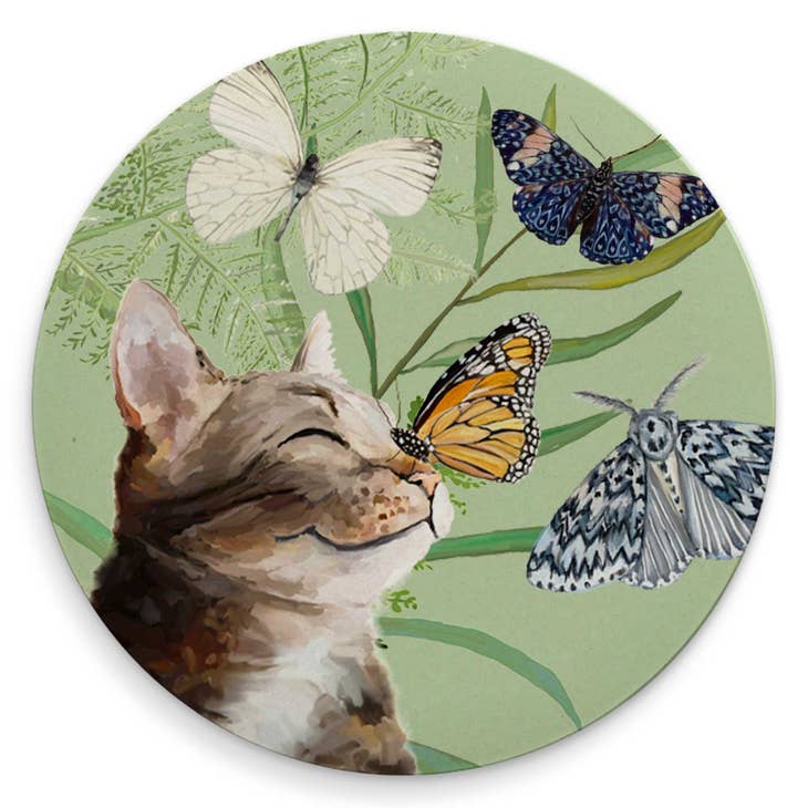 GreenBox Art - Wholesale Coasters - Butterfly and Kitten Friends - 2 Coasters