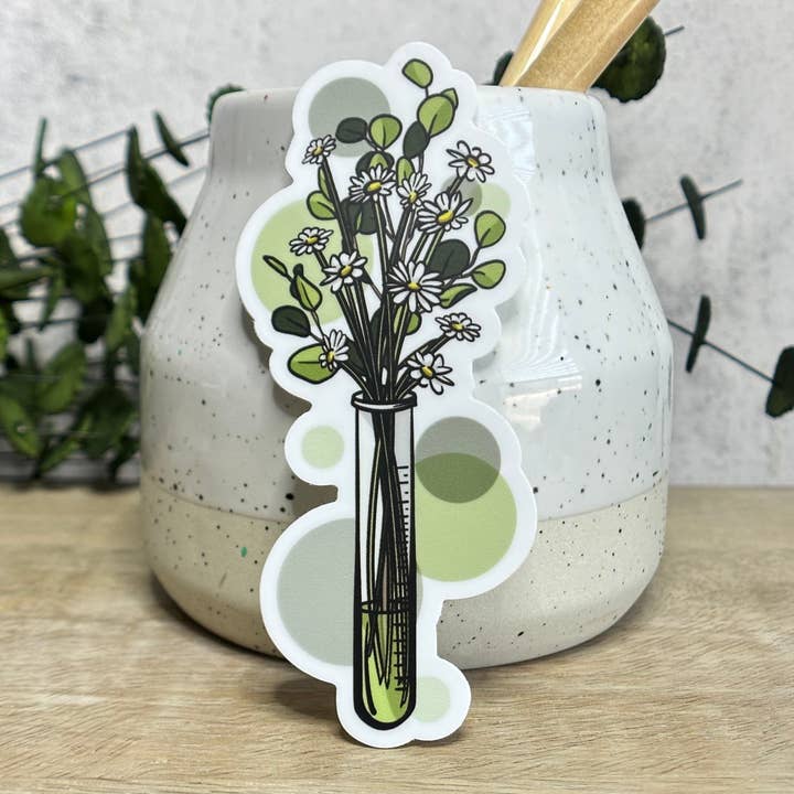 Test Tube Green Floral Vinyl Sticker for wholesale by Everyday H2O