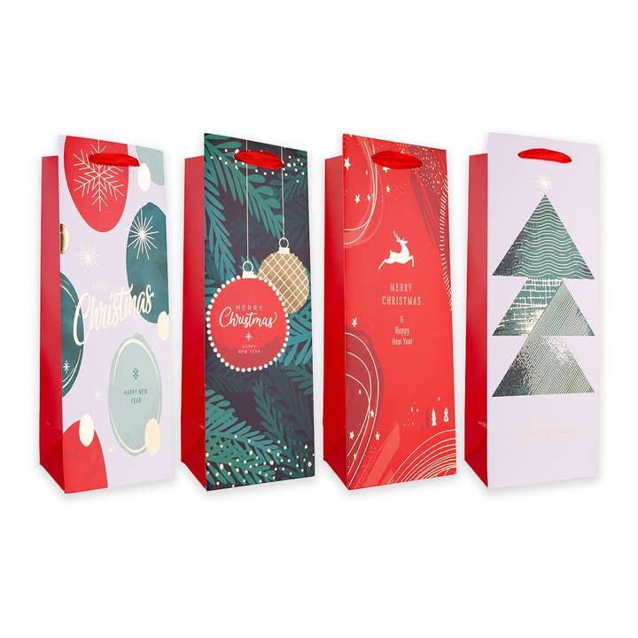 Accentra - Wholesale Gift Bag - Gift Bag MERRY CHRISTMAS for Bottles Green / White / Red