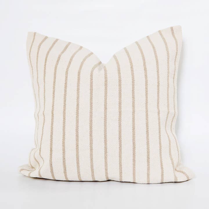 Cozy Prairie Linens Co. - Wholesale Throw Pillow Cover - Signature Woven Natural Pinstripe Pillow Cover