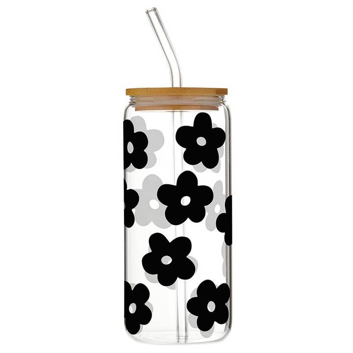 Glass Cold Brew Tumbler - Black Flowers for wholesale by Santa Barbara Design Studio by Creative Brands