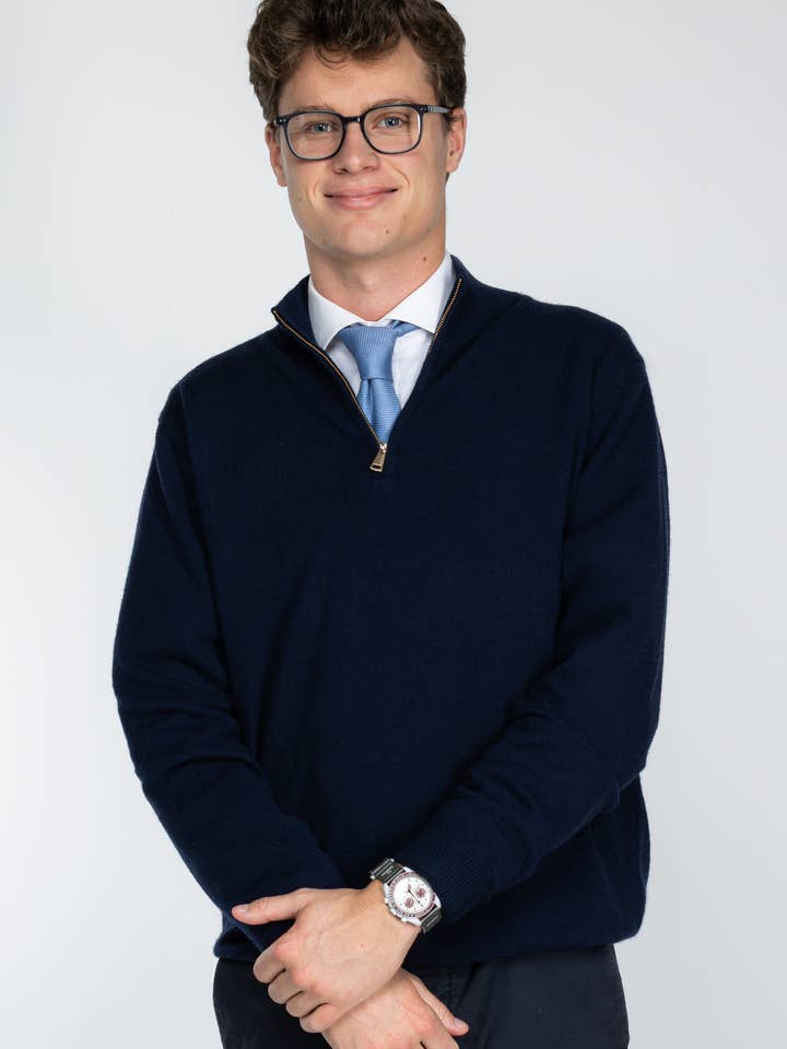 Quiet Form Zip Navy for wholesale by Oxford Meadow Cashmere