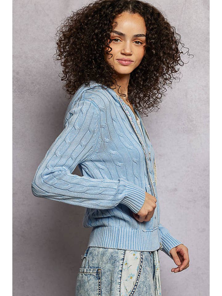 Pol Clothing - Wholesale Hoodie - Women's - Full Sleeve Solid Acrylic Sweater Hoodie Zip Up Knit Top57