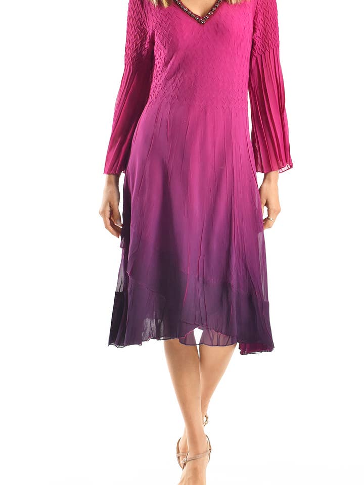 CTS21459SO - V Neck Chiffon Dress with Split Wide Sleeve for wholesale by Komarov