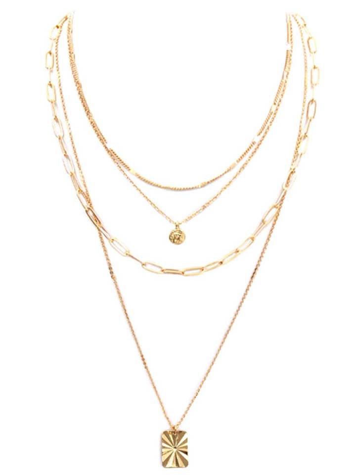 Collier à pendentif rectangulaire multicouche pour la vente par Été Rose