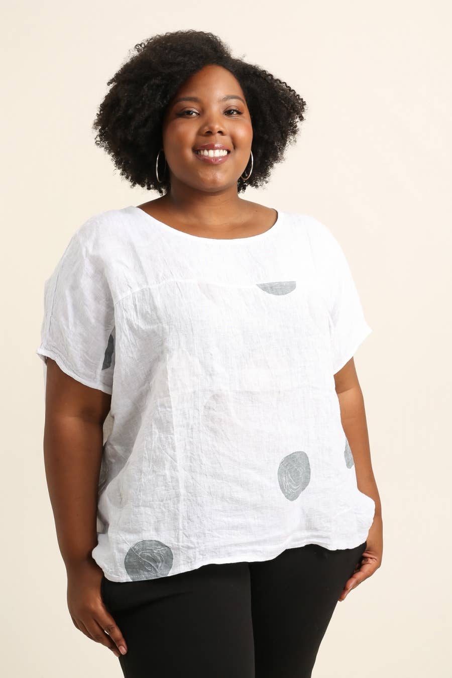 Lea & Luc - Grandes Tailles - Vendita all'ingrosso Tunica - Donna - Tunic in lino taglie comode con stampa a cerchi12