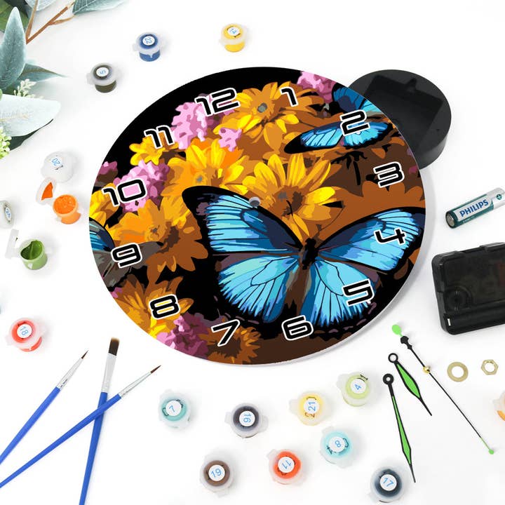 Paint Your Numbers - Wholesale DIY Craft Kit - Paint the Moment – Butterfly Bloom Clock Kit11