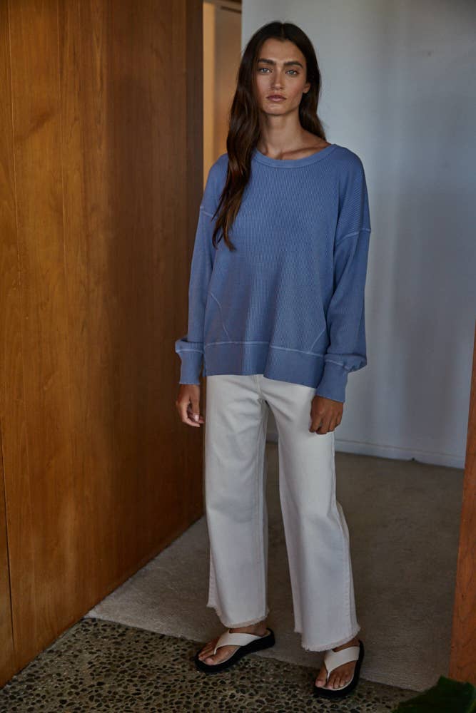 By Together - Wholesale Knit Top - Women's - L8734 | Knit Drop Shoulder Long Sleeve Top with Side Slits4