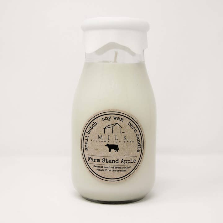 Milk Reclamation Barn - Wholesale Jar/filled candle - Milk Bottle Candle Farm Stand Apple1